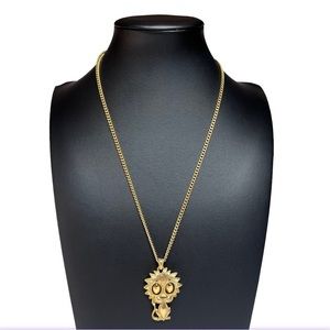 VTG Lion Articulated Eyes Golden Figural Pendant Necklace 22"